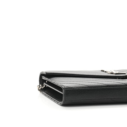 Saint Laurent Grain De Poudre Matelasse Chevron Monogram Chain Wallet Black 7 of 9