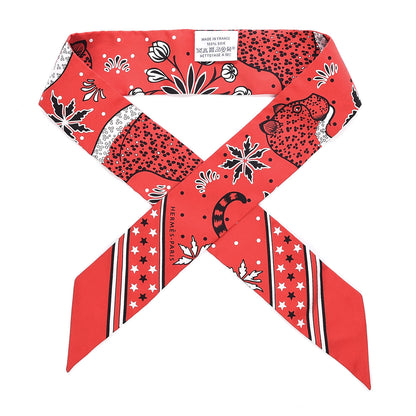 Hermes Silk Les Leopards Twilly Rouge Black White 1 of 4