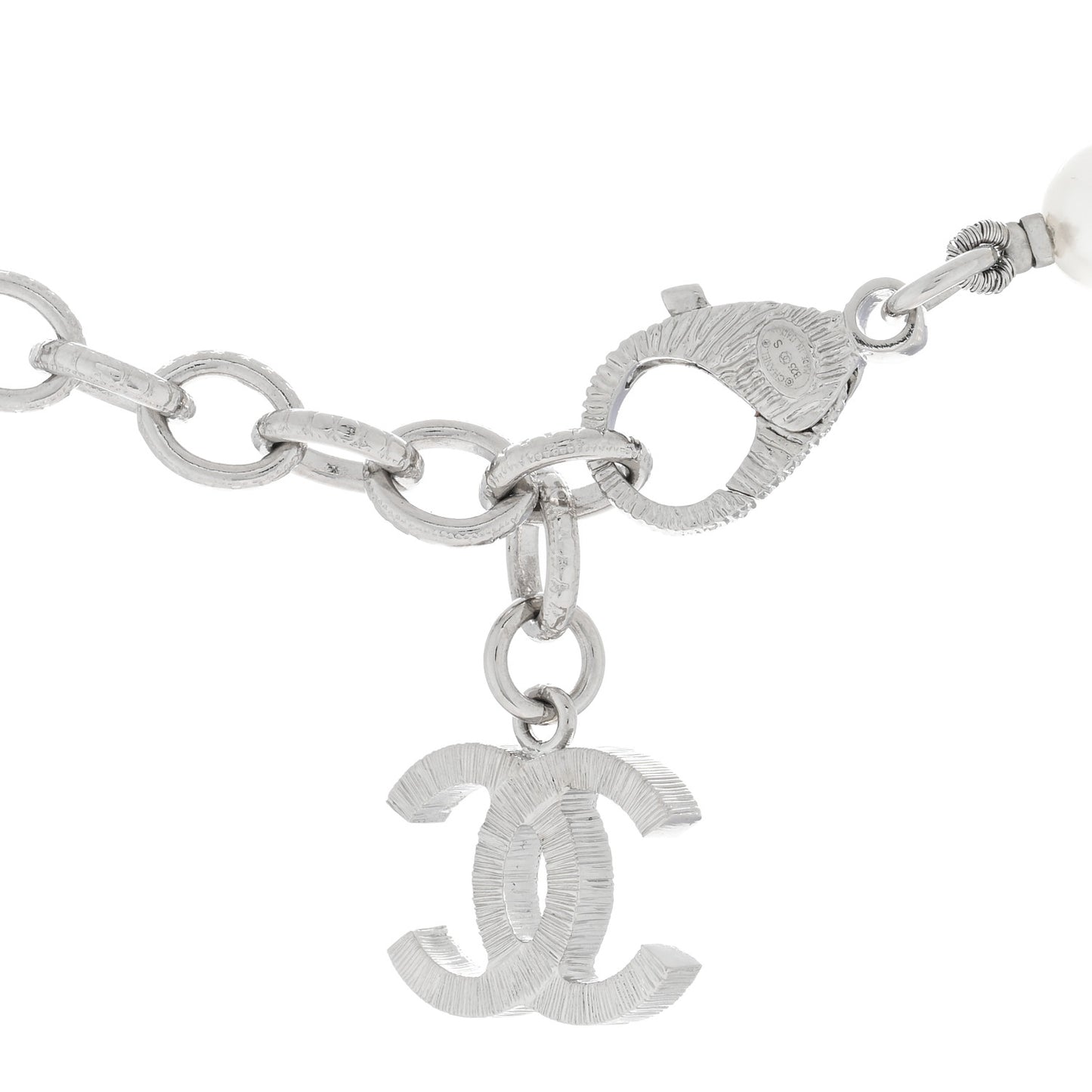 Pearl Crystal CC Choker Necklace Silver