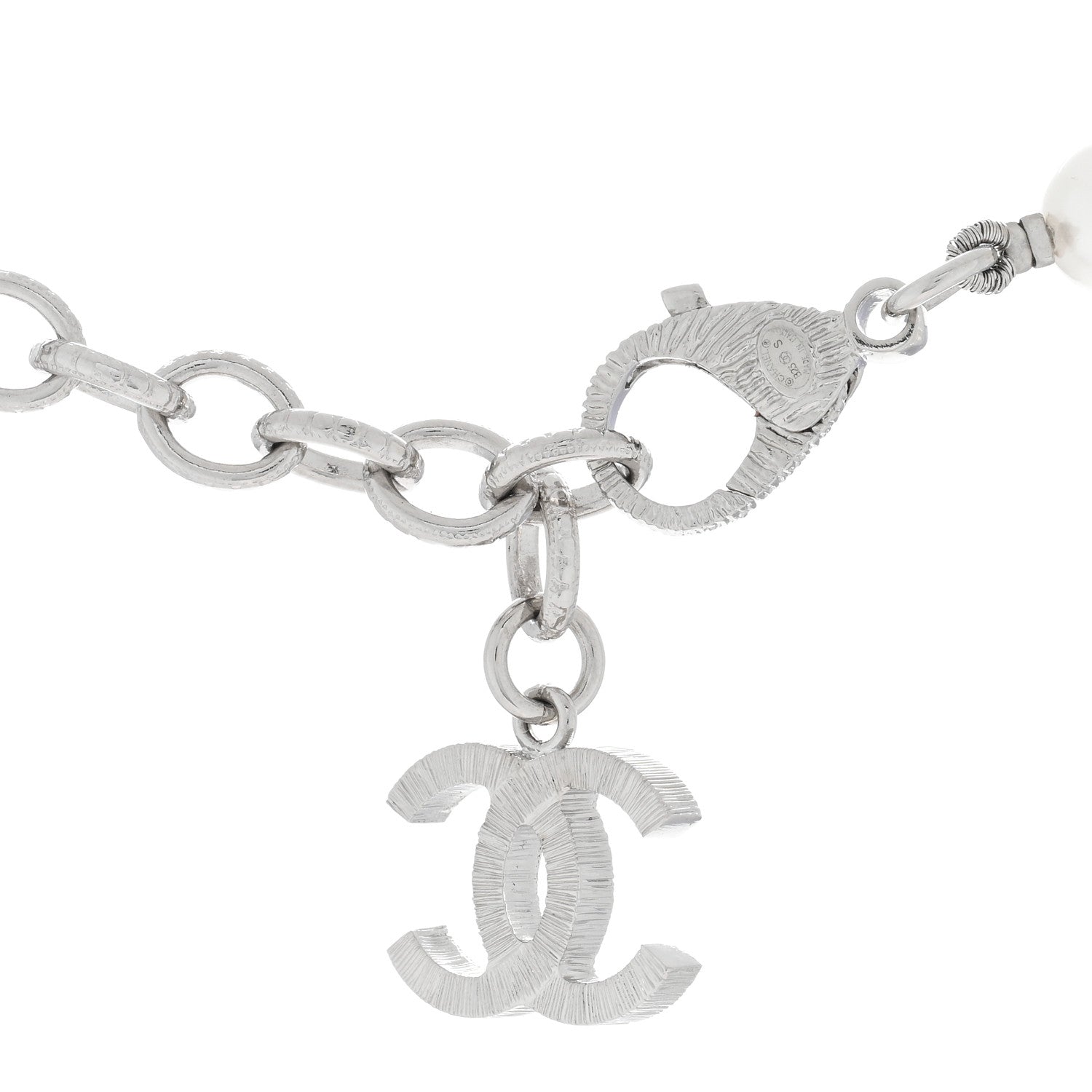Chanel Pearl Crystal CC Choker Necklace Silver 4 of 4