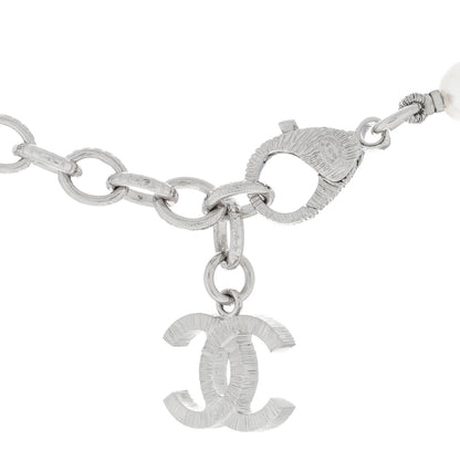 Chanel Pearl Crystal CC Choker Necklace Silver 4 of 4