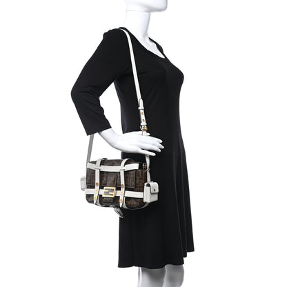 Fendi Glazed Fabric Vitello Century FF 1974 Large Baguette Cage Mogano Panna White Ice 2 of 9
