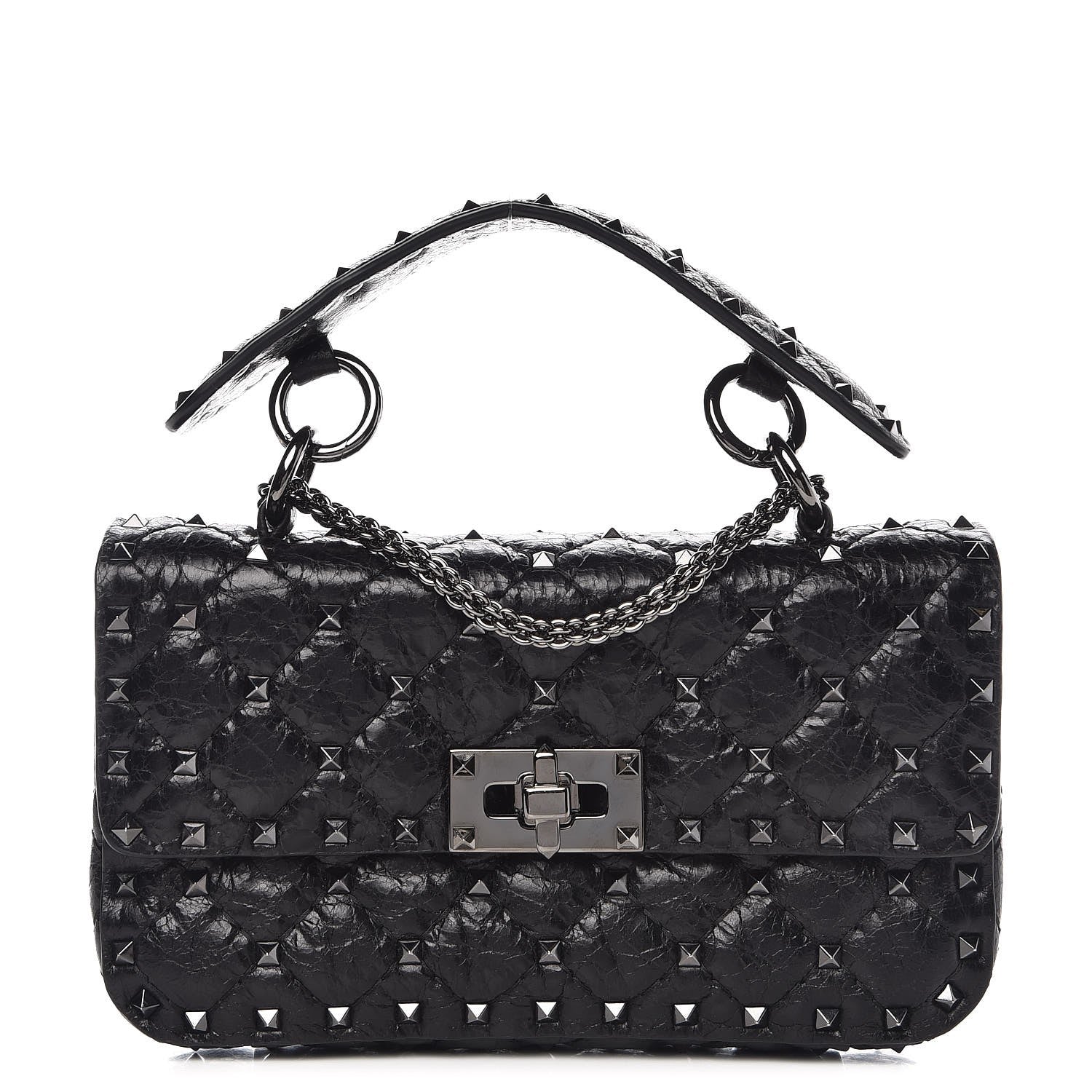 Valentino Garavani Craquele Nappa Small Rockstud Spike Shoulder Bag Black 1 of 8