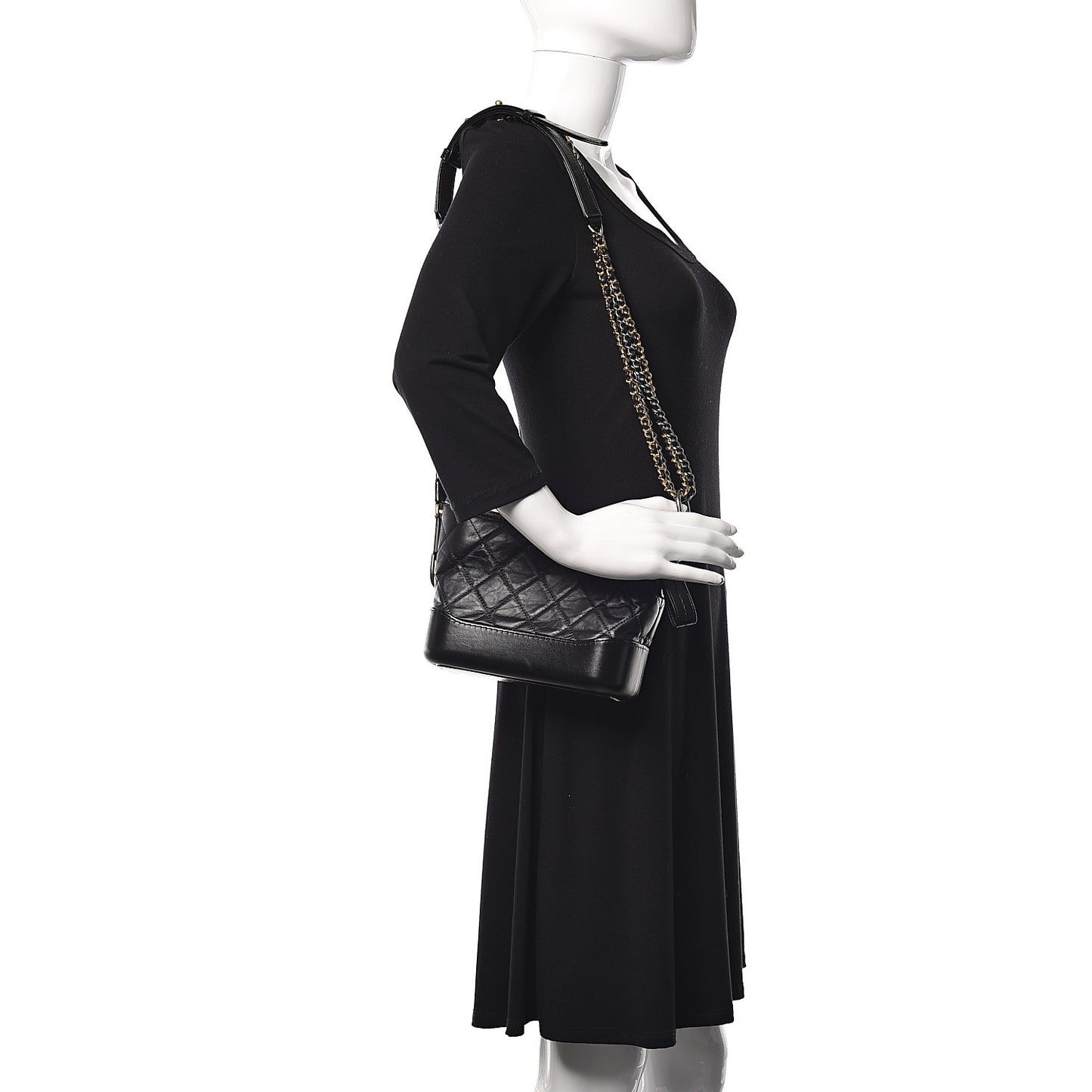Aged Calfskin Quilted Small Gabrielle Hobo Black