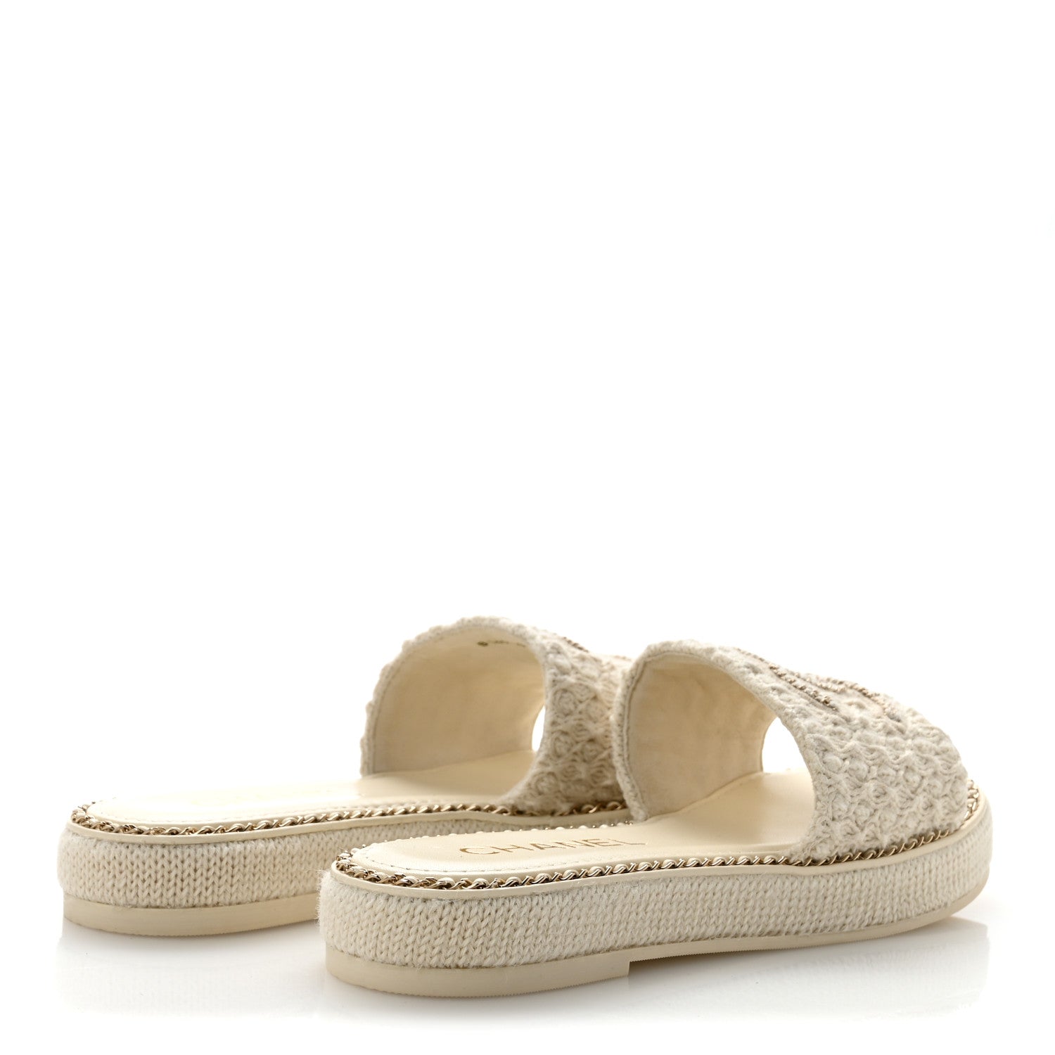 Chanel Wool Alpaca Chain CC Slide Sandals 38 Ivory 1905559