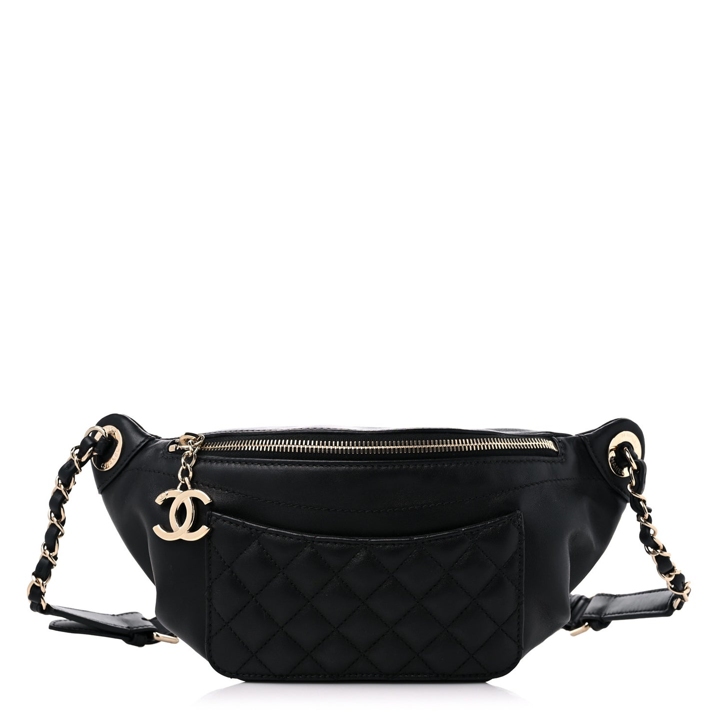 Lambskin Quilted Waist Bag Fanny Pack Black