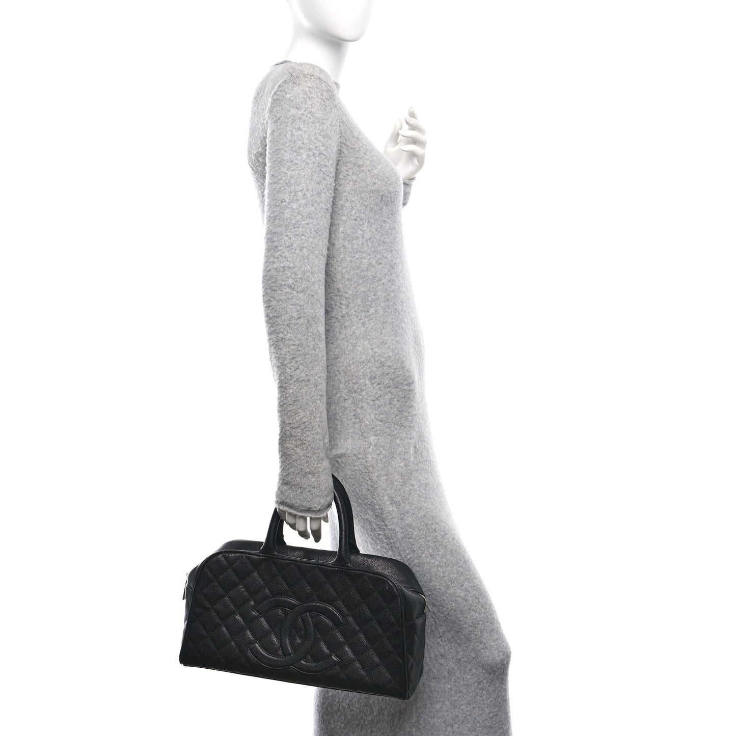 Caviar Quilted Large Bowler Bag Black