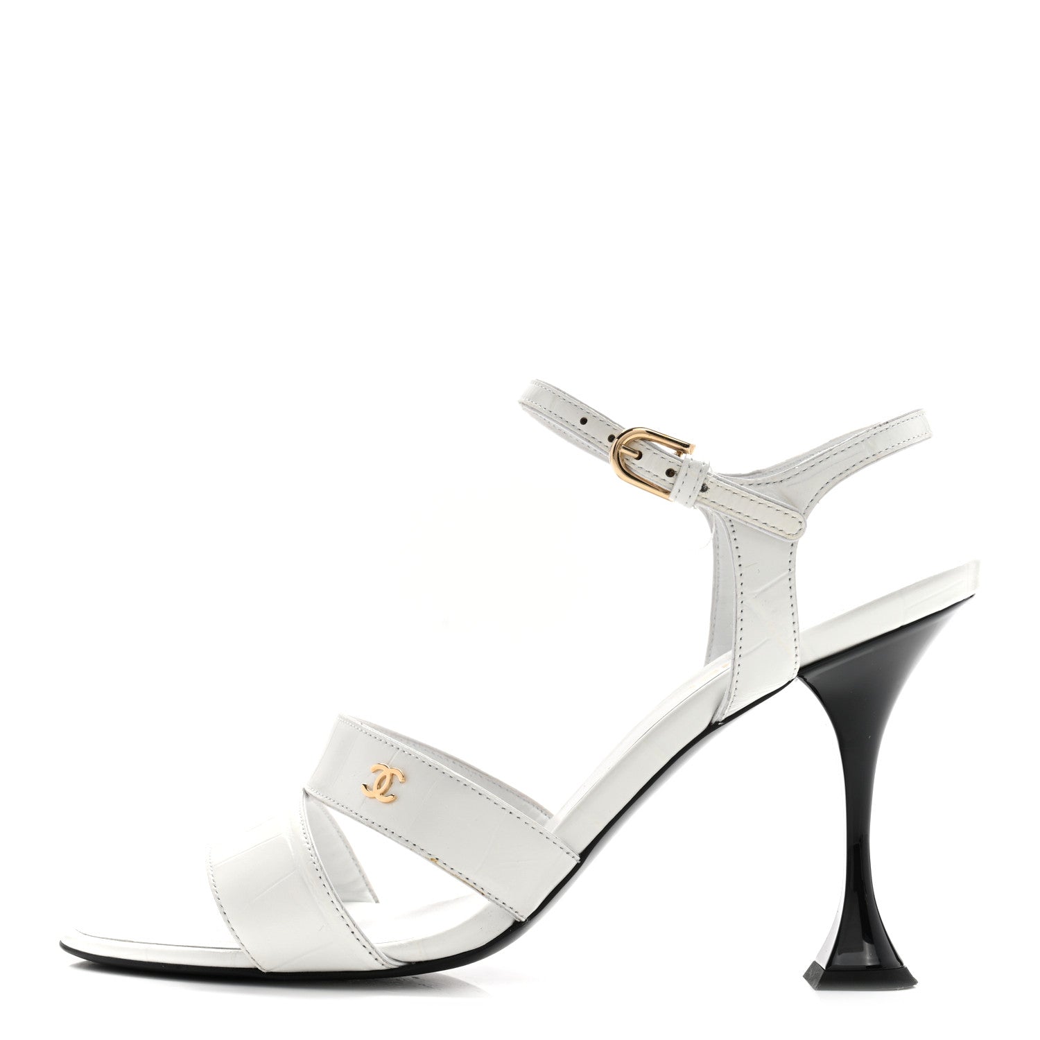Chanel Calfskin Crocodile Embossed Sandals 37.5 White 1 of 13