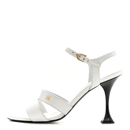 Chanel Calfskin Crocodile Embossed Sandals 37.5 White 1 of 13