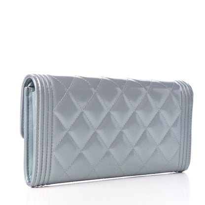 Chanel Metallic Patent Calfskin Quilted Boy Flat Wallet Light Blue 3 of 10