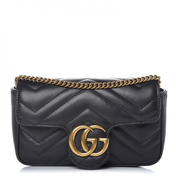 Gucci Calfskin Matelasse Super Mini GG Marmont Shoulder Bag Black 1 of 9