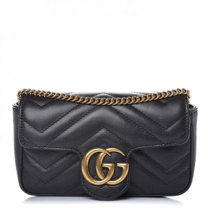 Gucci Calfskin Matelasse Super Mini GG Marmont Shoulder Bag Black 1 of 9
