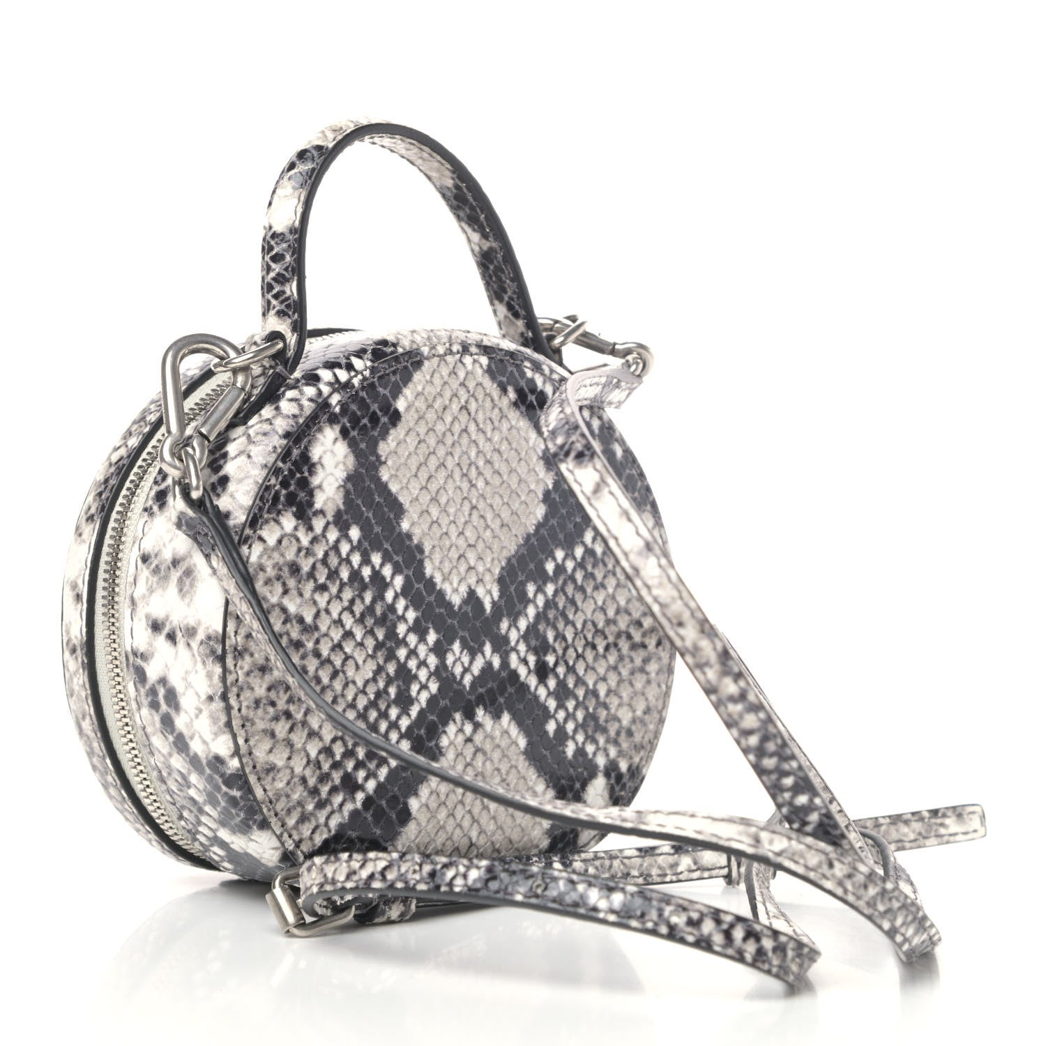 Balenciaga Grained Calfskin Python Effect Sharp Vanity Round Bag Mini Black White 2 of 4