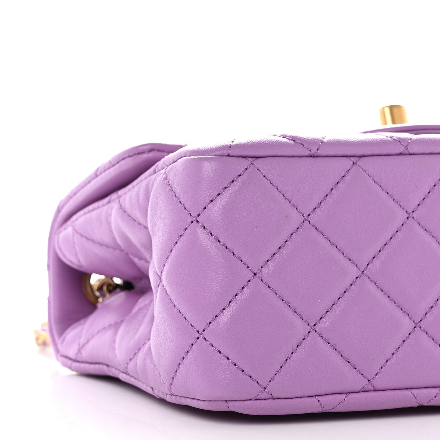 Lambskin Quilted Mini Pearl Crush Flap Purple