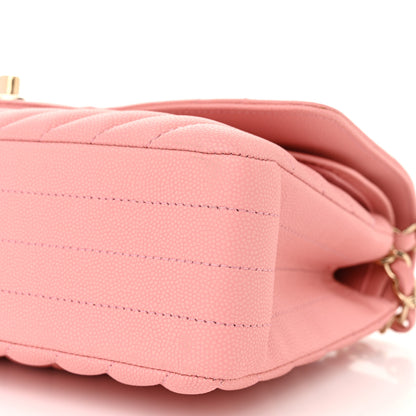 Chanel Caviar Flat Chevron Quilted Medium Double Flap Pink 10 of 12