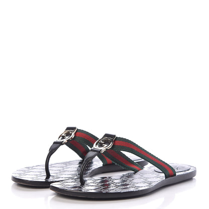 Gucci Nylon Guccissima Web Womens Thong Sandals 38.5 Green Red Black 3 of 11