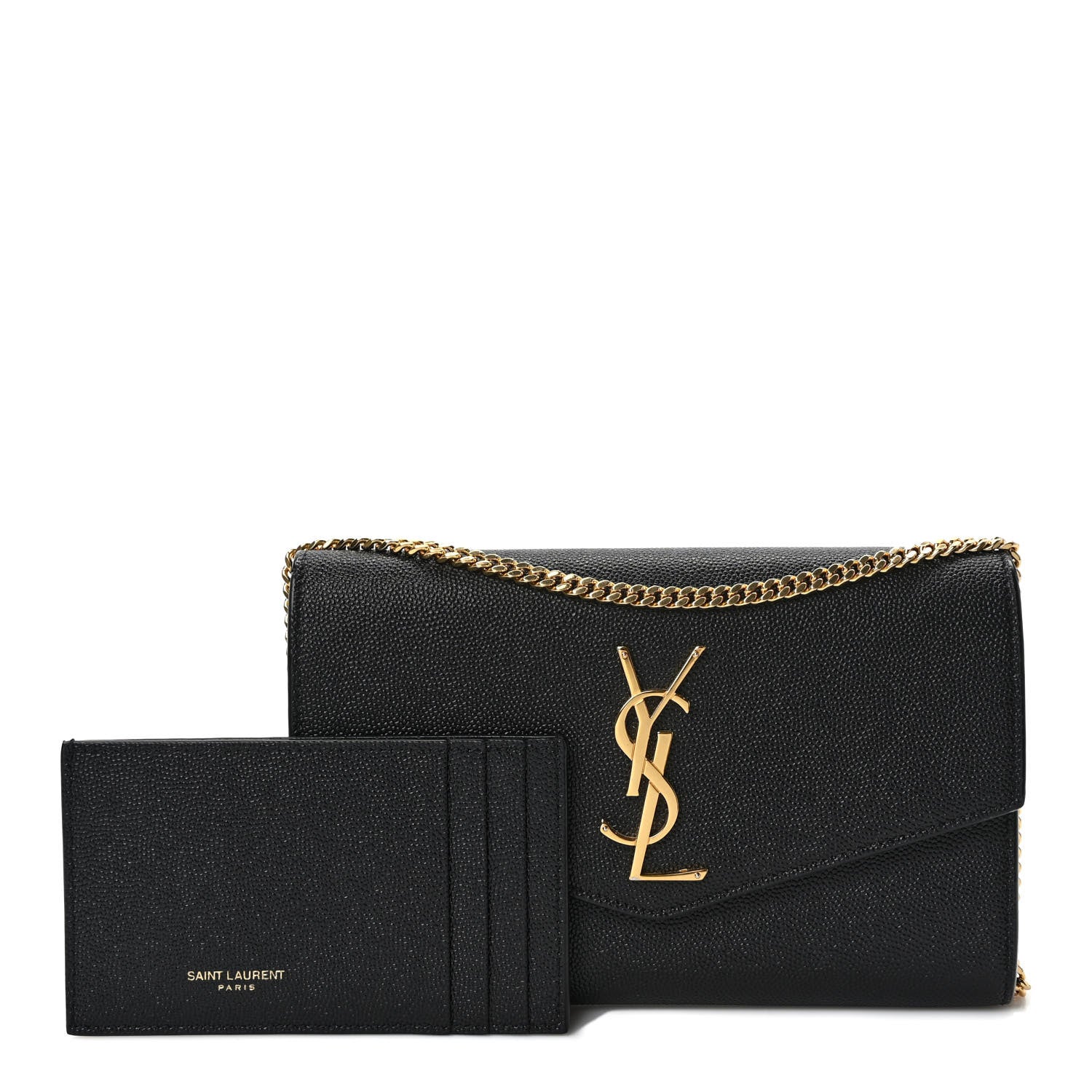 Saint Laurent Grain de Poudre Uptown Chain Wallet Black 1 of 10