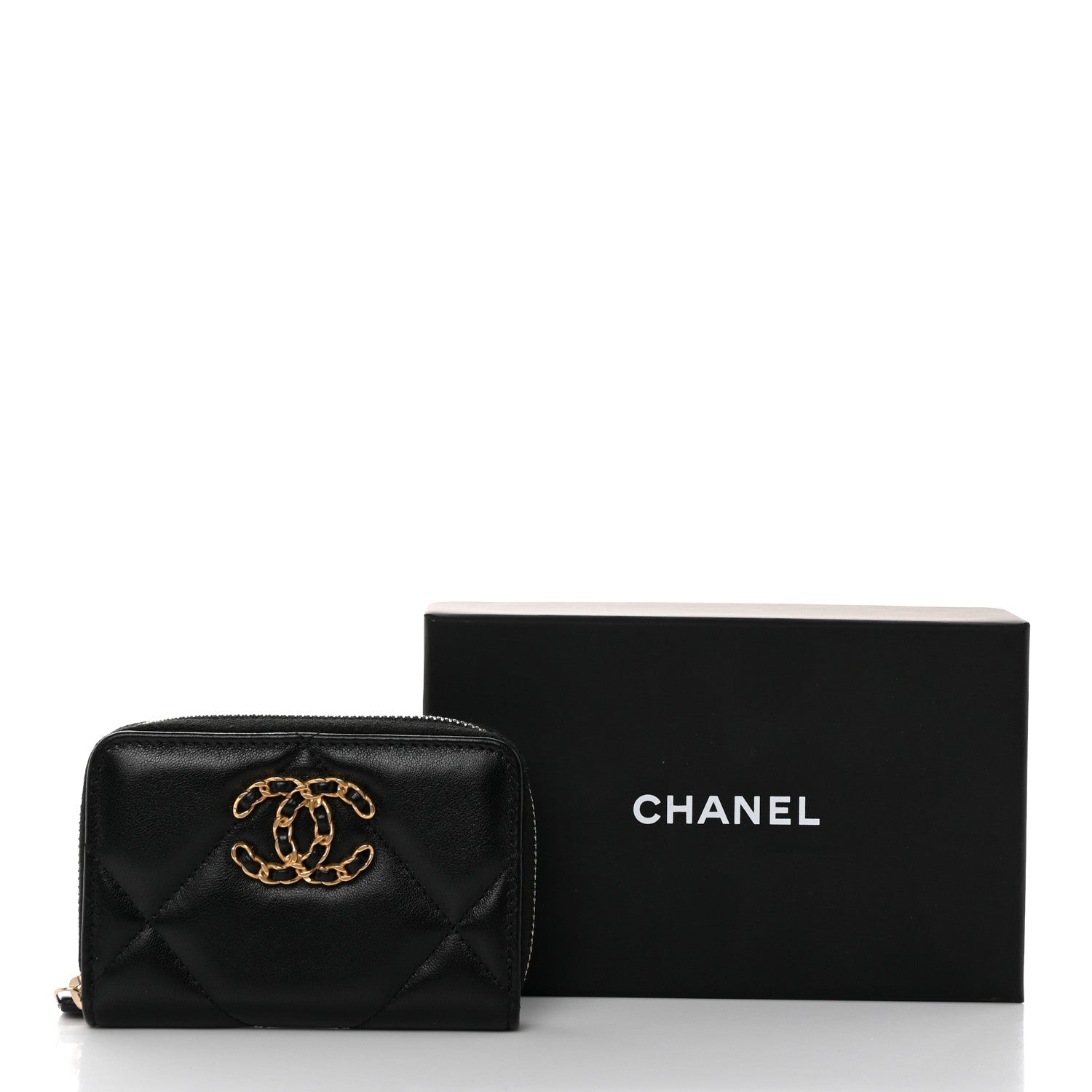 Chanel Lambskin Quilted Chanel 19 Zip Around Coin Purse Wallet Black 8 of 8