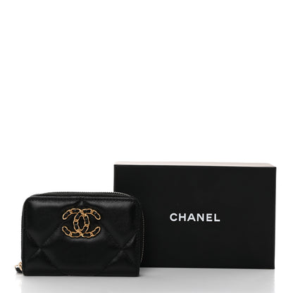 Chanel Lambskin Quilted Chanel 19 Zip Around Coin Purse Wallet Black 8 of 8