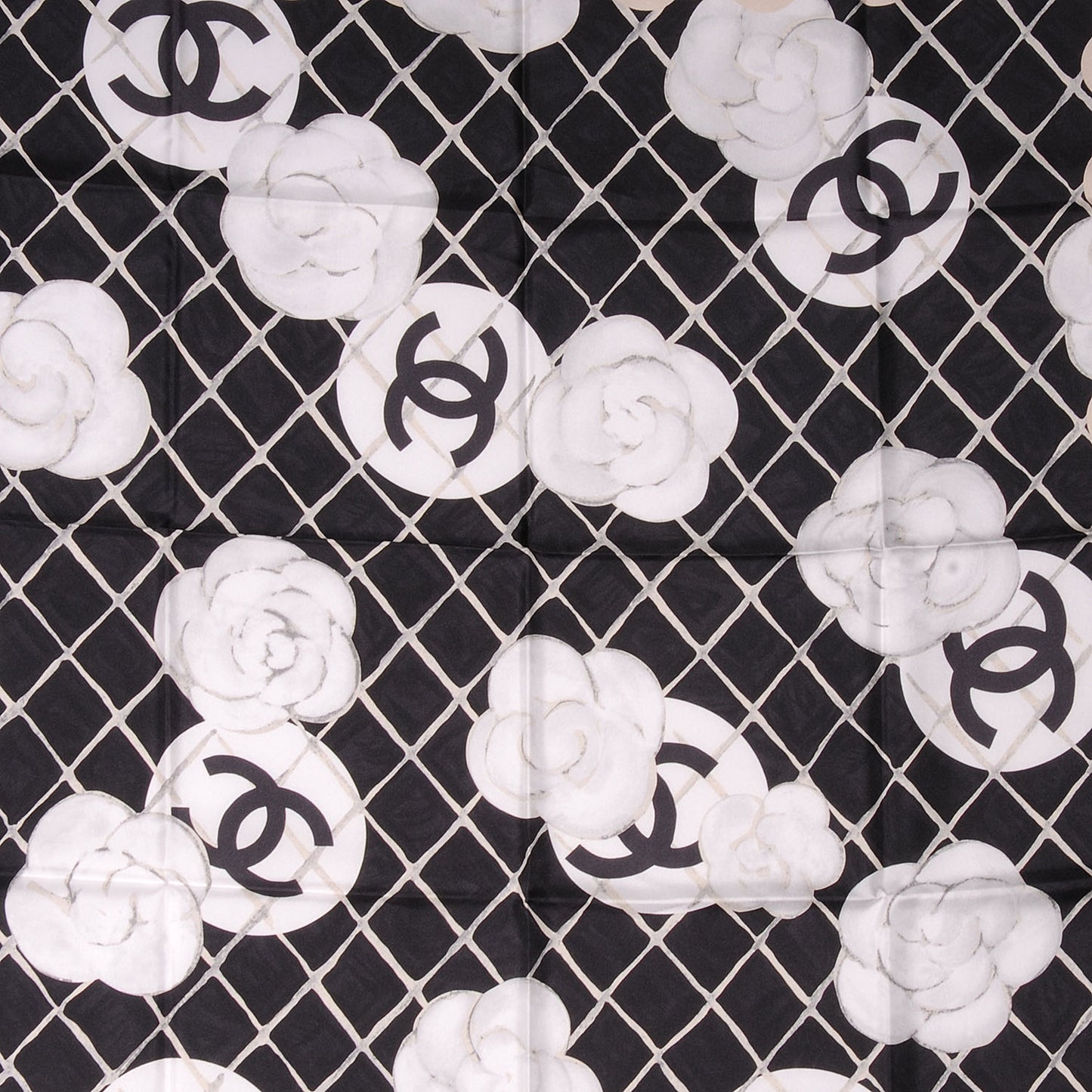 Silk CC Logo Camellia Scarf White Black