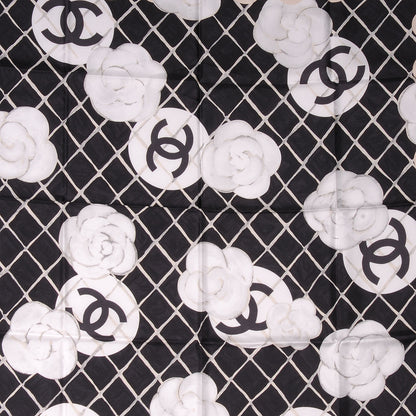 Chanel Silk CC Logo Camellia Scarf White Black 1 of 5