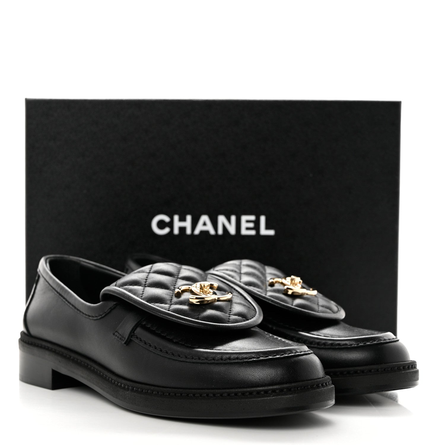 Chanel Lambskin Quilted CC Turnlock Loafers 38 Black 9 of 9