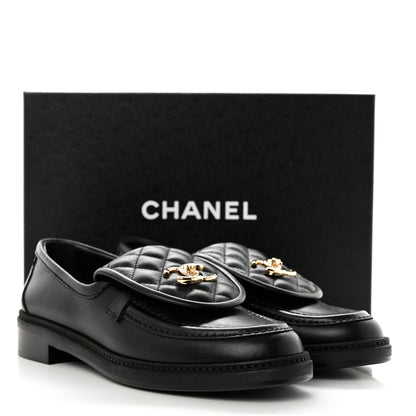 Chanel Lambskin Quilted CC Turnlock Loafers 38 Black 9 of 9