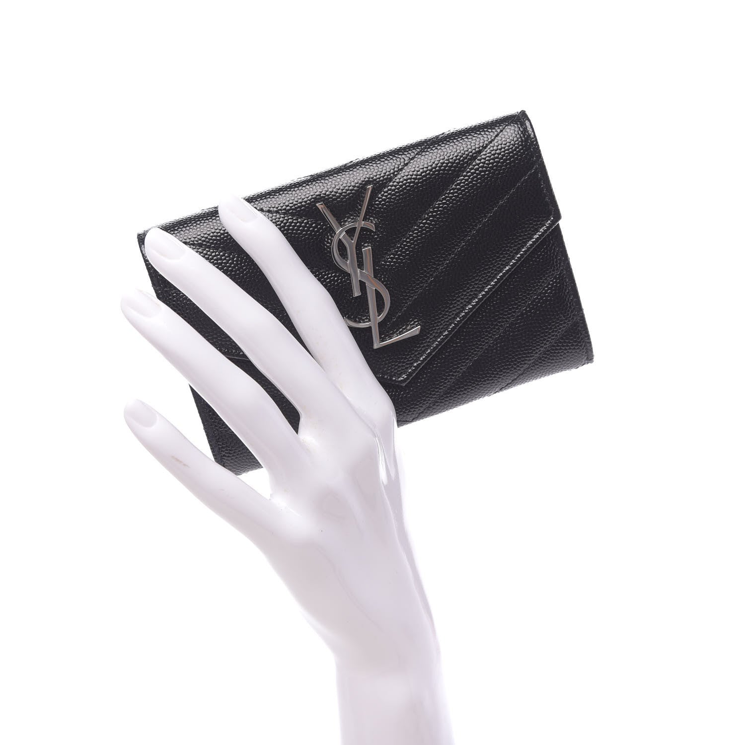 Saint Laurent Grain De Poudre Matelasse Chevron Small Monogram Envelope Wallet Black 2 of 7