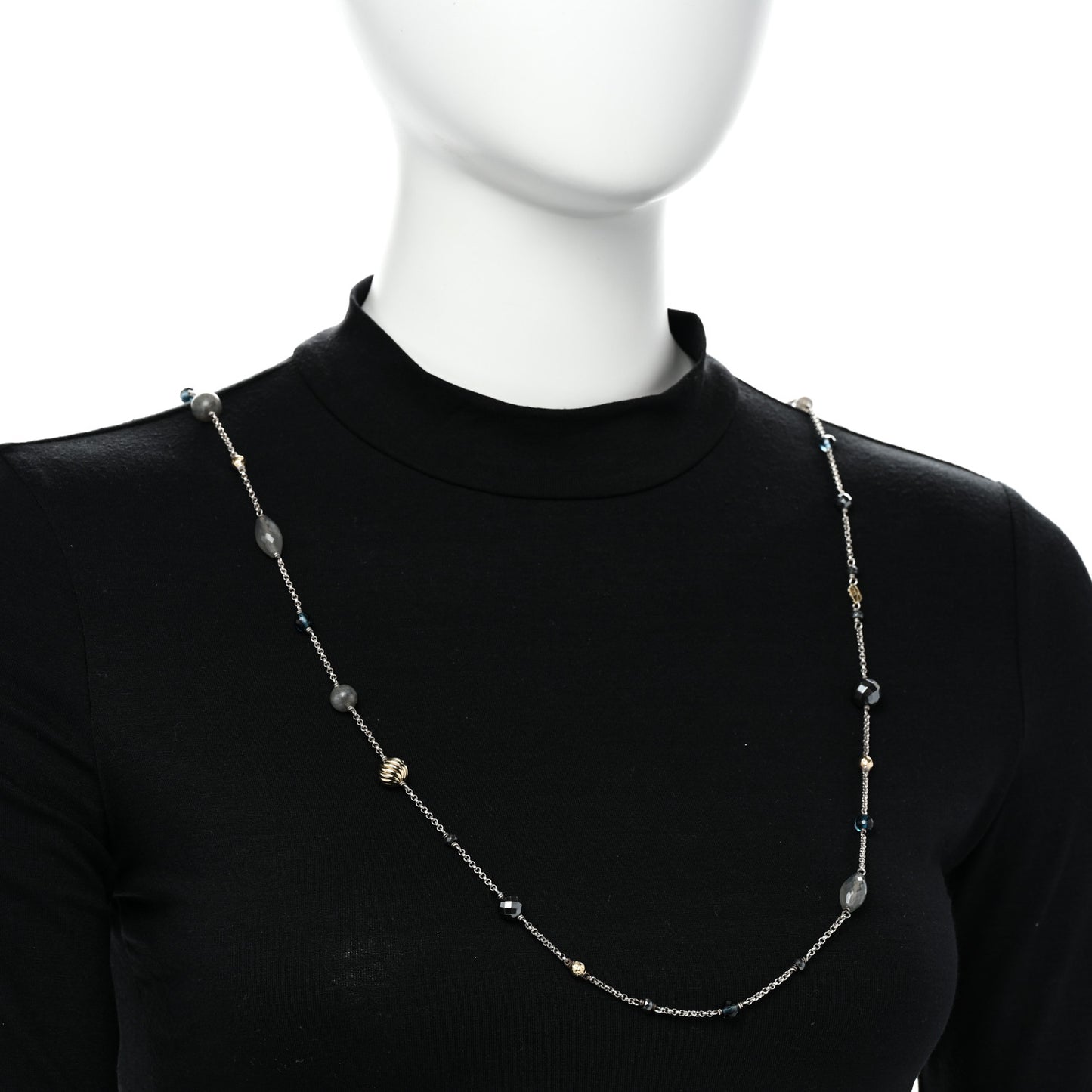 Sterling Silver 18K Yellow Gold Labradorite Hematine Blue Topaz Elements Chain Necklace