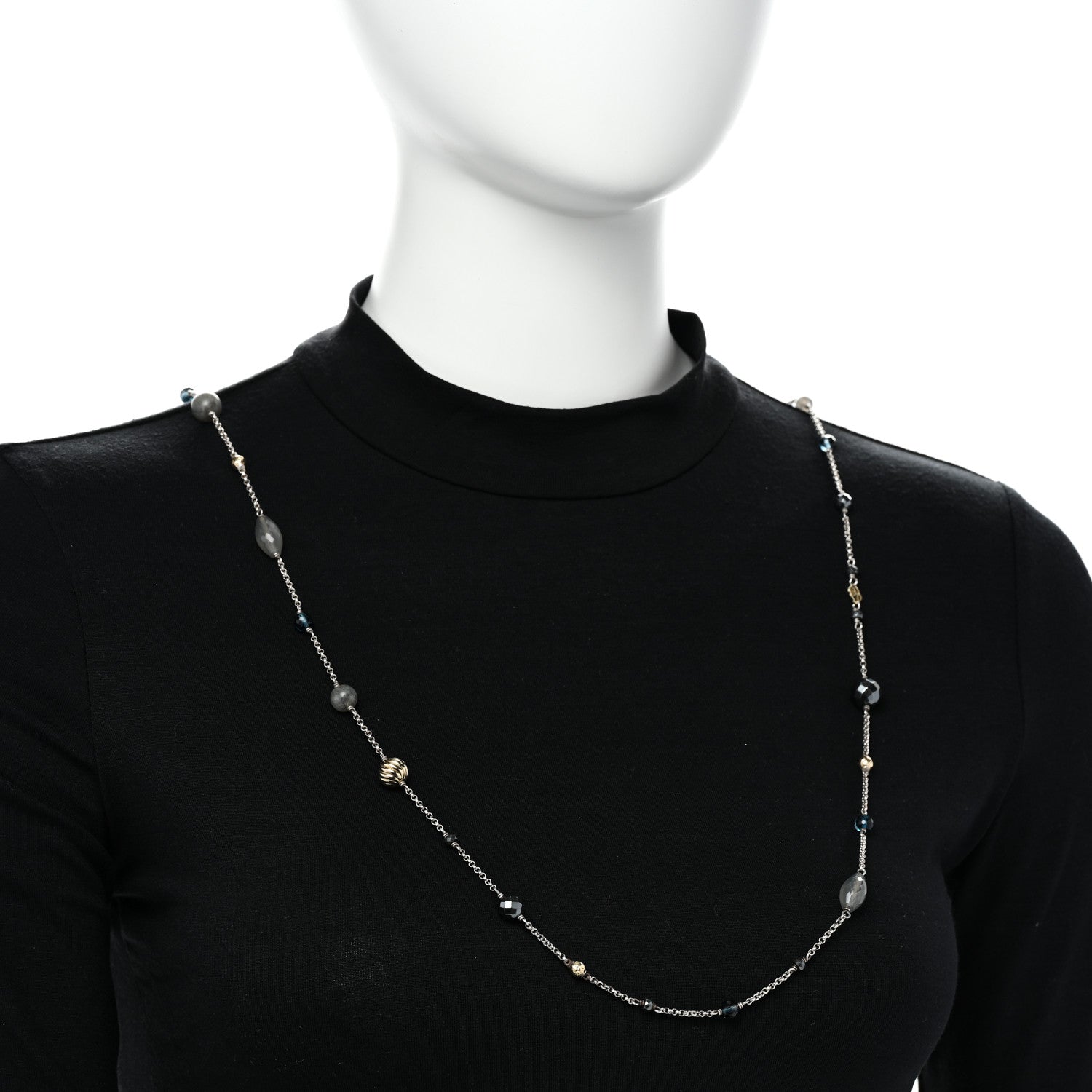 David Yurman Sterling Silver 18K Yellow Gold Labradorite Hematine Blue Topaz Elements Chain Necklace 2 of 4