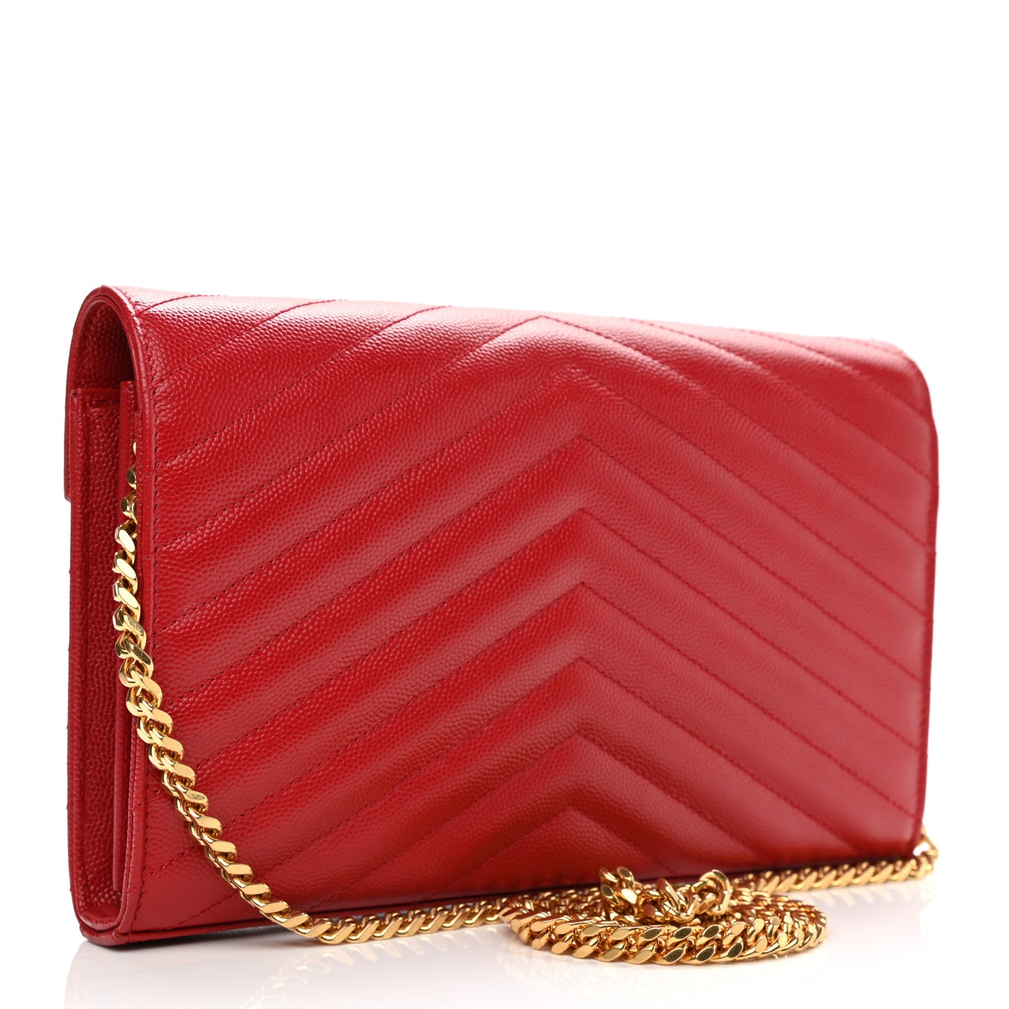 Grain De Poudre Matelasse Chevron Monogram Chain Wallet Red
