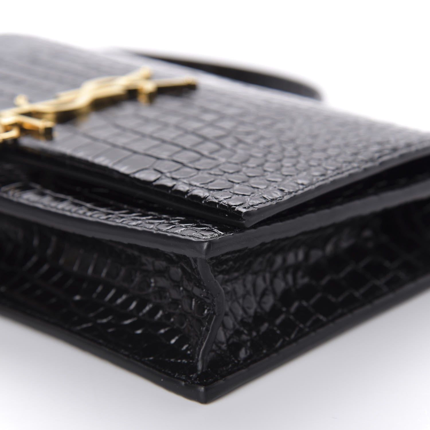 Saint Laurent Calfskin Crocodile Embossed Kate Monogram Tassel Chain Wallet Black 7 of 9
