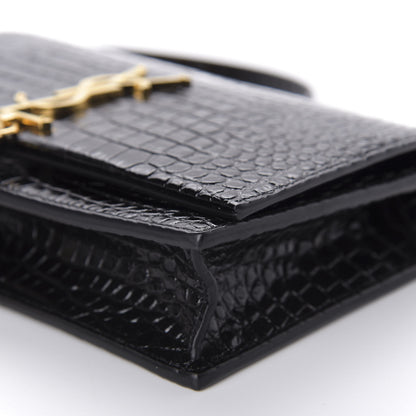 Saint Laurent Calfskin Crocodile Embossed Kate Monogram Tassel Chain Wallet Black 7 of 9