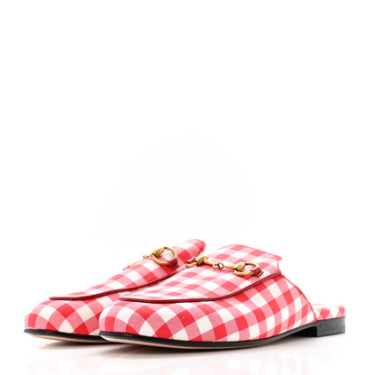 Gucci Cotton Gingham Womens Princetown Slippers 36.5 White Red 4 of 9