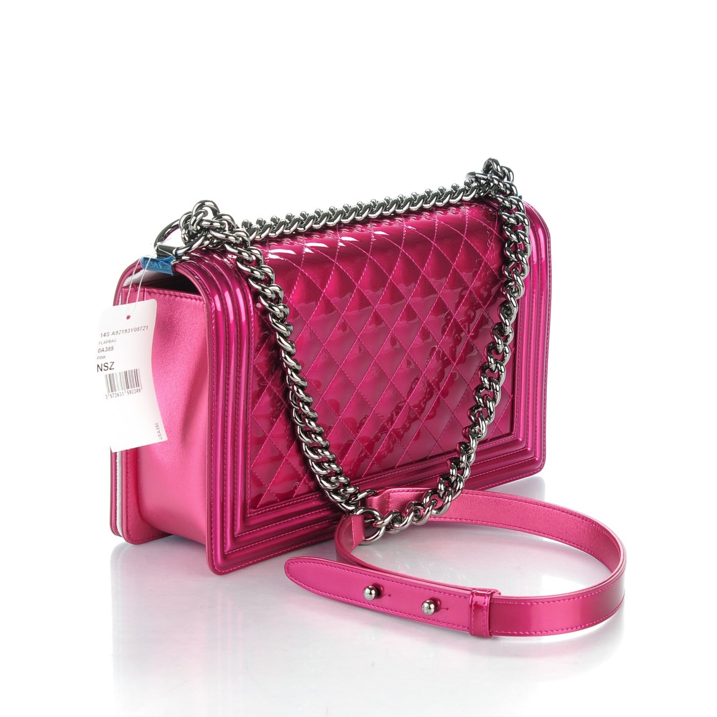Metallic Patent Quilted New Medium Boy Flap Fuchsia