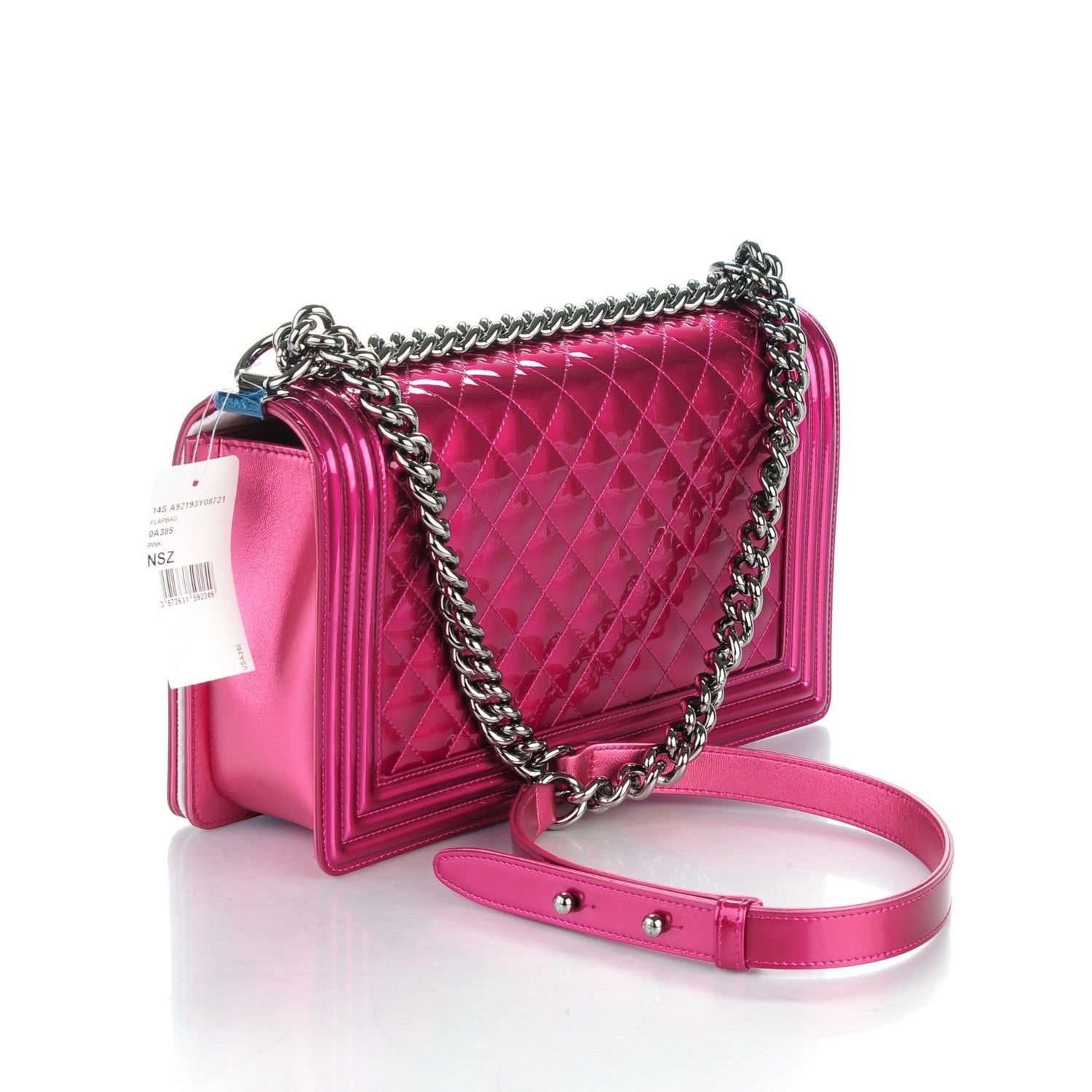 Chanel Metallic Patent Quilted New Medium Boy Flap Fuchsia 3 of 7
