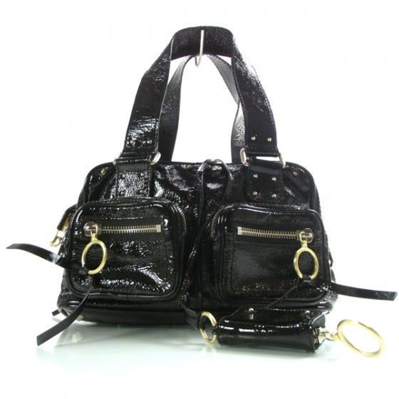 Crinkled Patent Small Betty Shoulder Bag Black