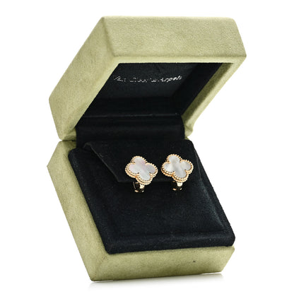 Van Cleef & Arpels 18K Yellow Gold Mother of Pearl Vintage Alhambra Earrings 5 of 5