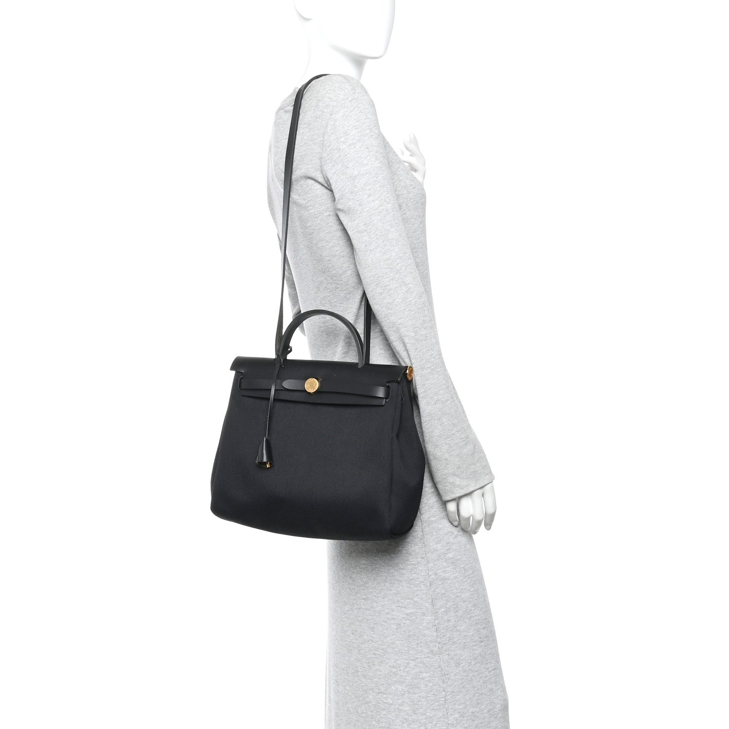 Hermes Military Toile Vache Hunter Herbag Zip Retourne 31 PM Bleu Marine Black 2 of 11