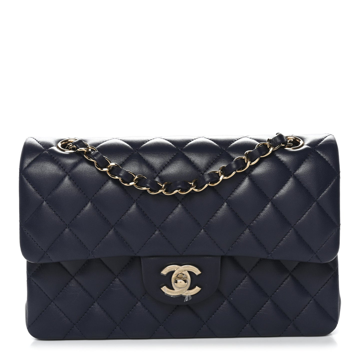 Lambskin Quilted Small Double Flap Dark Blue