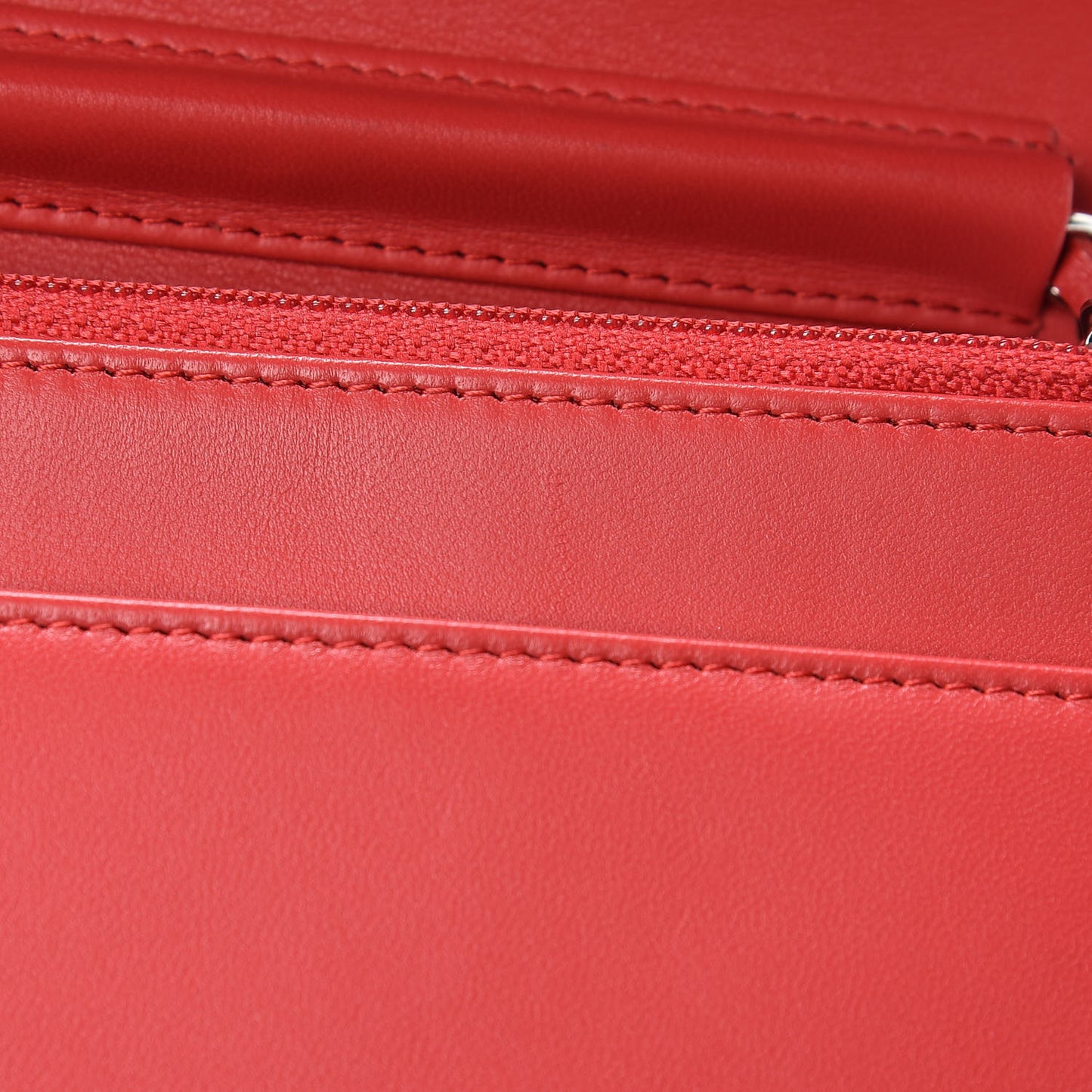 Lambskin Chevron Quilted Studded Wallet On Chain WOC Light Red