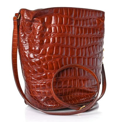 Saint Laurent Calfskin Crocodile Embossed Bucket Bag Vintage Brown 3 of 12