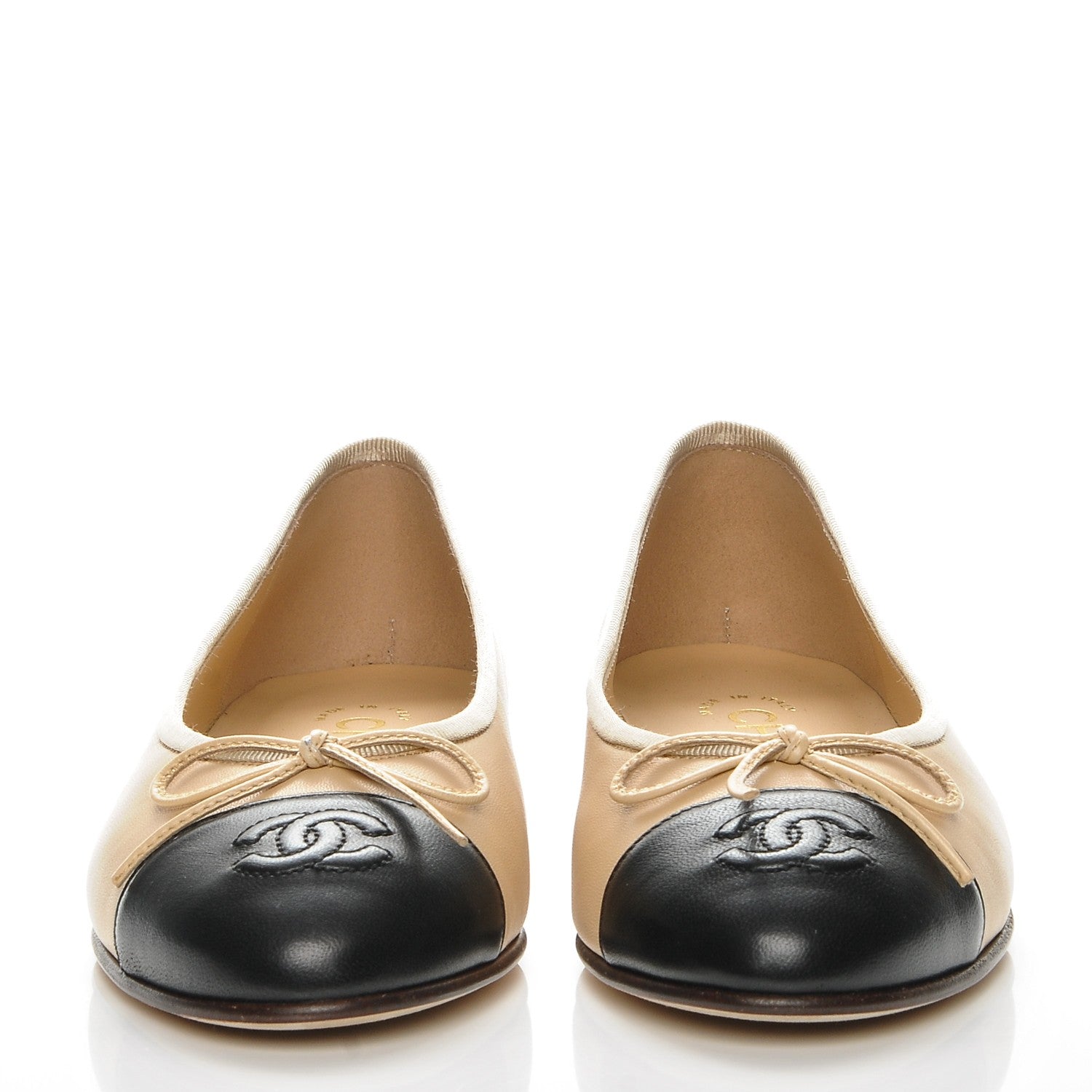 Chanel Lambskin Cap Toe Ballerina Flats 35.5 Beige Black 4 of 9