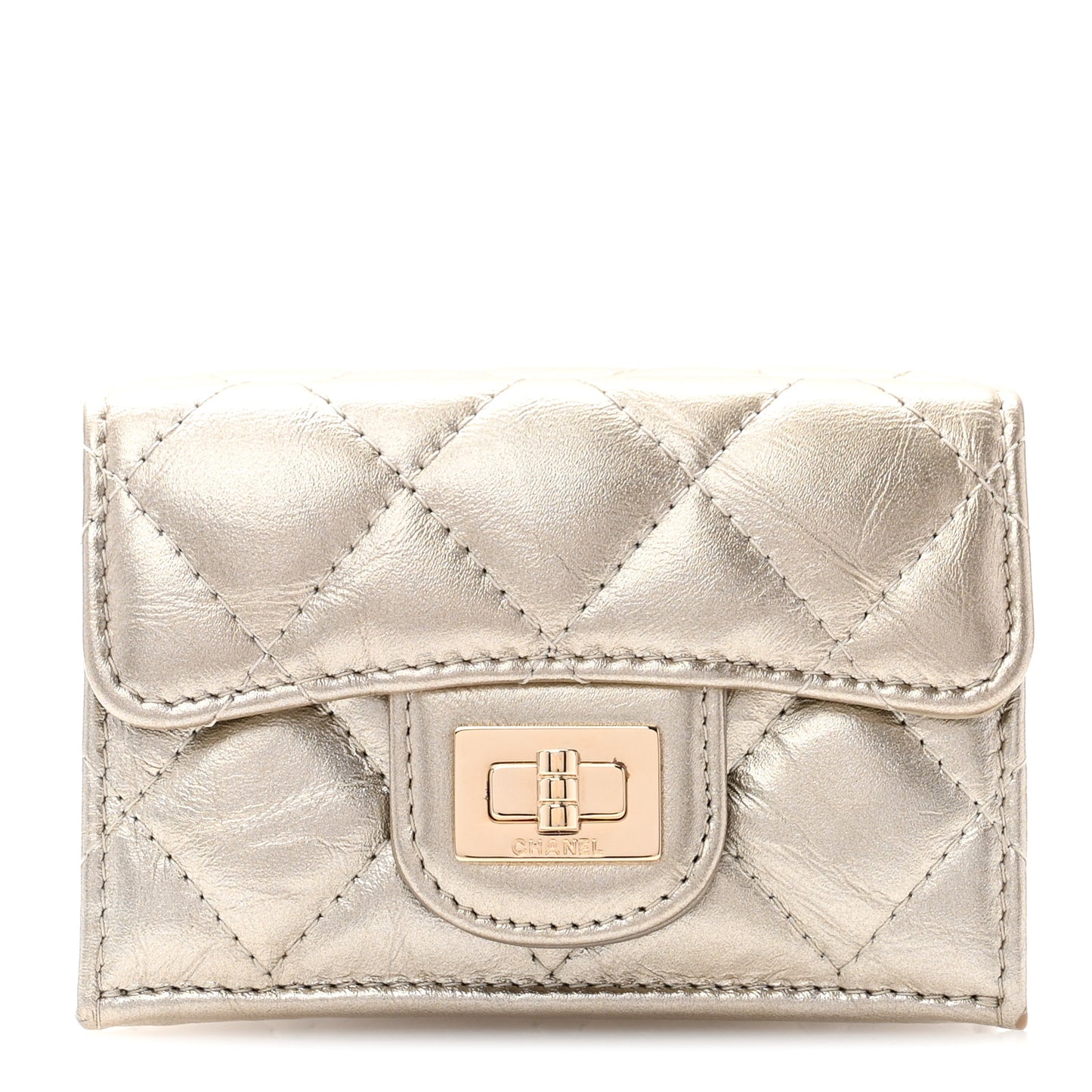 Metallic Aged Calfskin Quilted Reissue Compact Wallet Gold