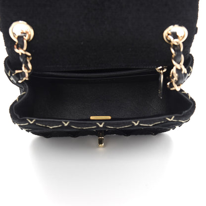 Chanel Velvet Tweed Quilted Mini Square Flap Black 5 of 9