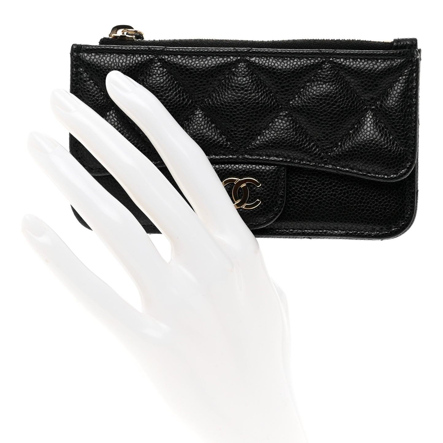 Caviar Quilted Flap Zip Card Holder Black