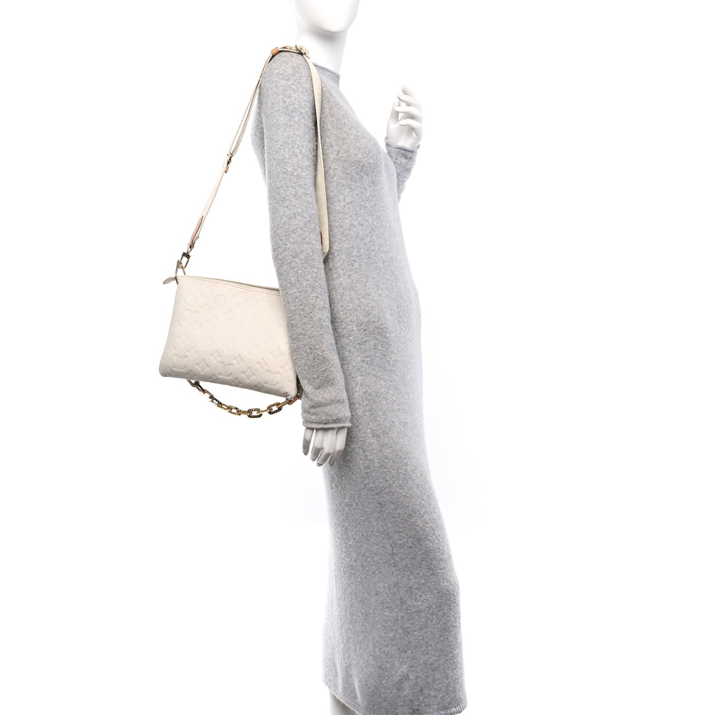 Lambskin Embossed Monogram Coussin PM Cream