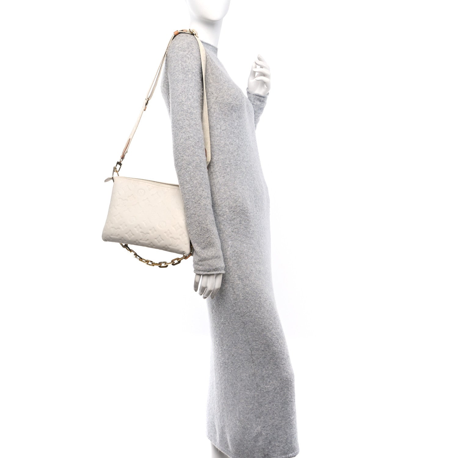 Louis Vuitton Lambskin Embossed Monogram Coussin PM Cream 2 of 9