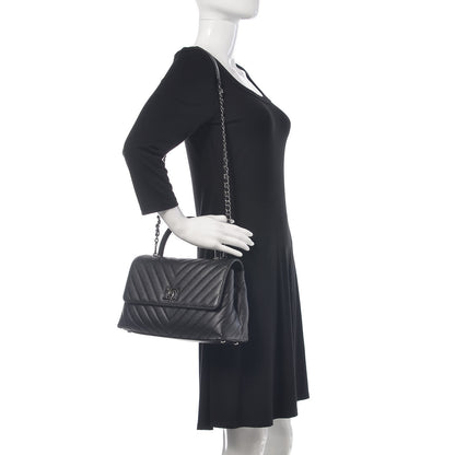 Chanel Caviar Chevron Quilted Small Coco Handle Flap Black 2 of 10