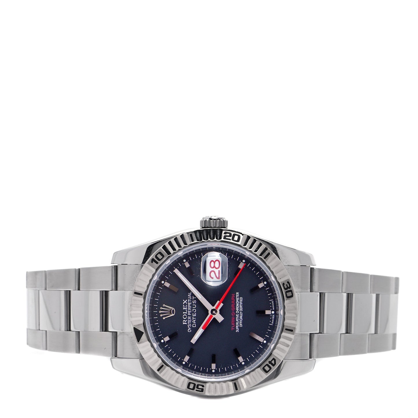 Stainless Steel 18K White Gold 36mm Oyster Perpetual Datejust Turn-O-Graph Watch Black 116264